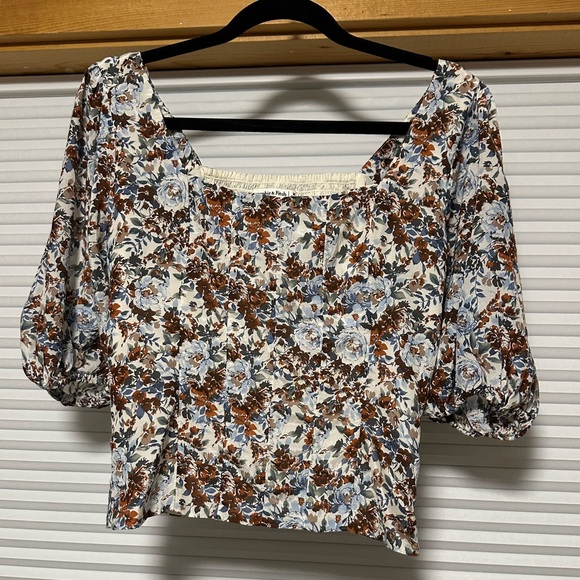 Abercrombie Puff Sleeve Shine Cotton Squareneck Top - Picture 2 of 6